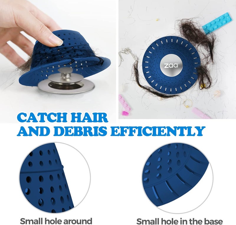 zaa Bathtub Drain Hair Catcher, Silicone Collapsible 1 Pack Drain Protector for Pop-Up and Regular Drains of Shower, Bathtub, Tub, Bathroom, Sink, Dark-Blue - Image 4